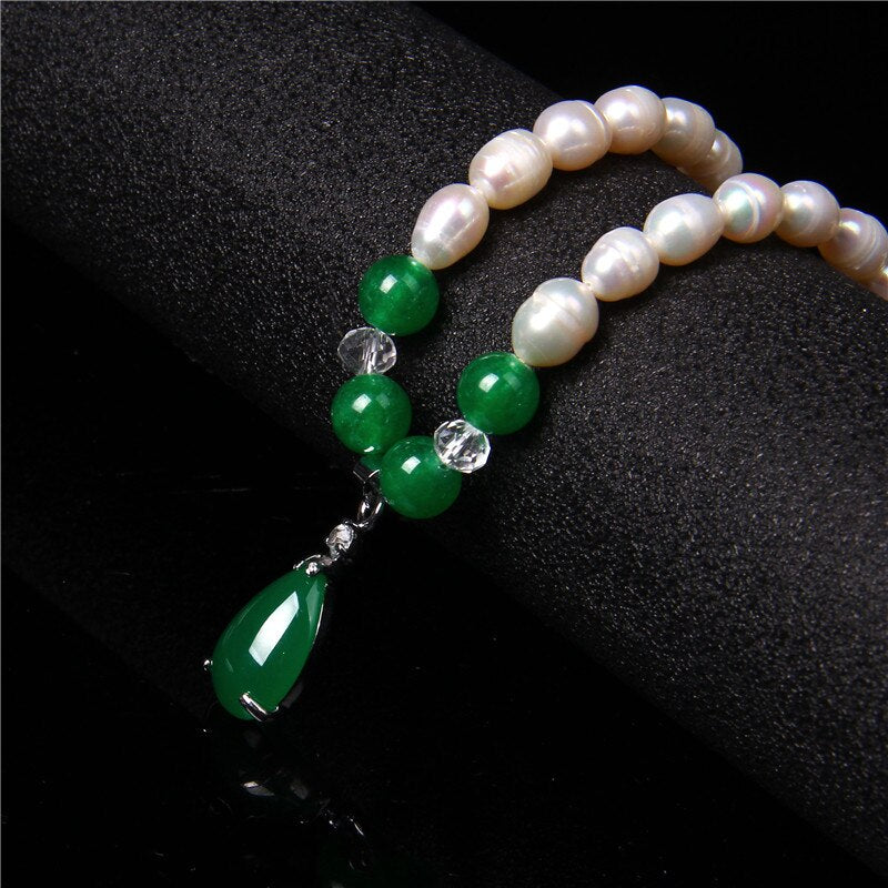 Green &amp; Red Agates Pendant Natural Pearl Necklace