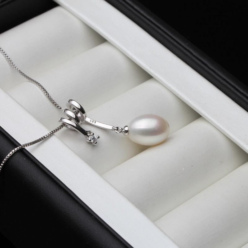 Fashion 925 Sterling Silver Pendant Pearl Women,Real Black Natural Freshwater Pearl Necklace Bridal Gift