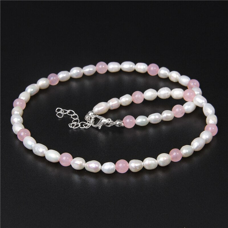 Gemstone Quartzs Natural White Pearl Beaded Necklace