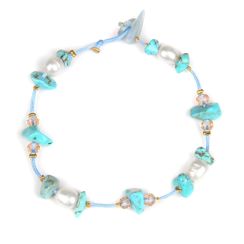 Blue Turquoises Stone Rope Natural Freshwater Pearl Bracelet