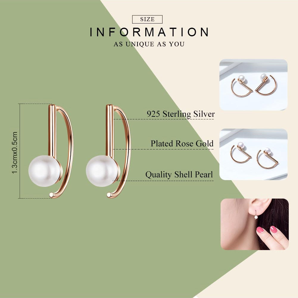 WOSTU Rose Gold Semicircle Stud Earrings 925 Sterling Silver Freshwater Pearls Small Earrings For Women Wedding Jewelry CQE604