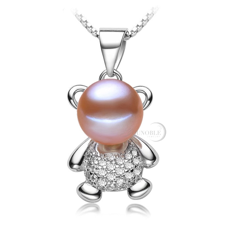 Real Freshwater Pearl 925 Silver Necklace Women,Bear Black Natural Pearl Pendants Fine Jewelry