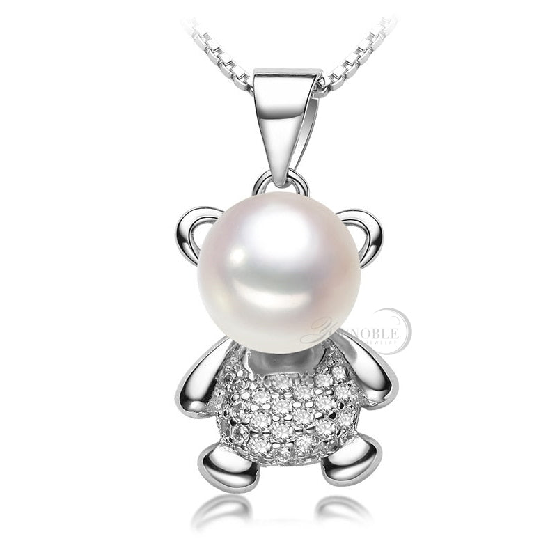 Real Freshwater Pearl 925 Silver Necklace Women,Bear Black Natural Pearl Pendants Fine Jewelry