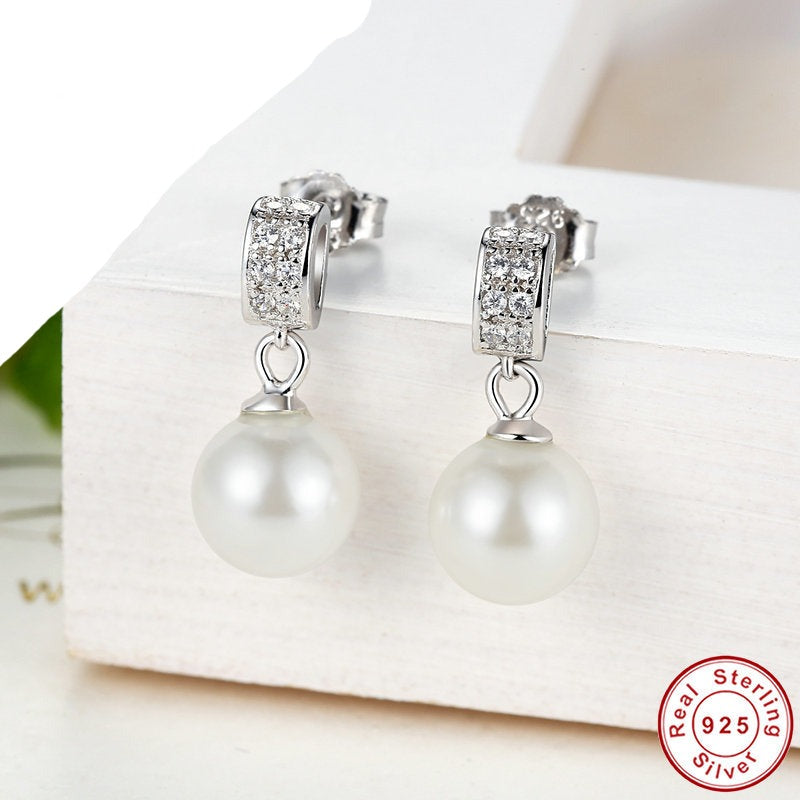 Star Drop Earrings With Clear CZ Pearl