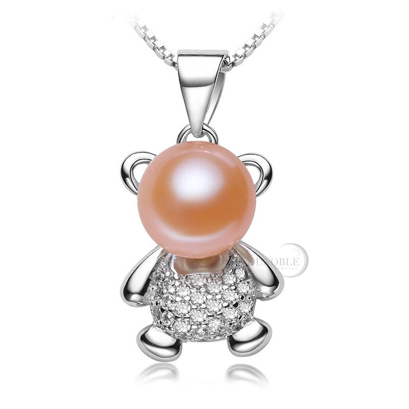 Real Freshwater Pearl 925 Silver Necklace Women,Bear Black Natural Pearl Pendants Fine Jewelry