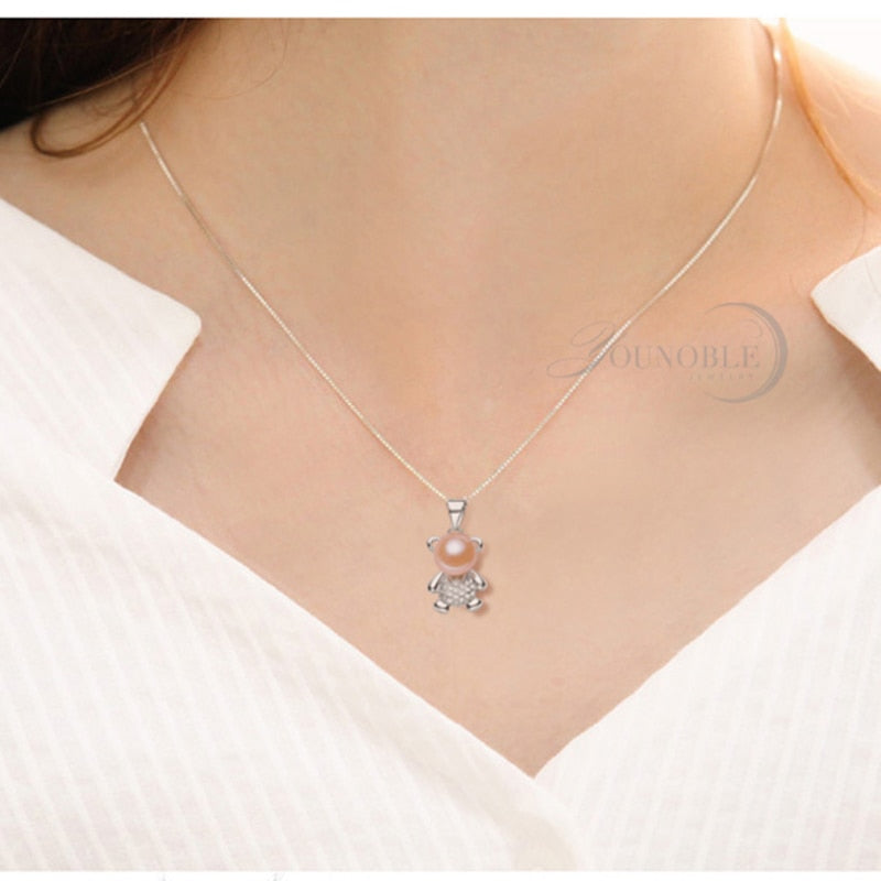 Real Freshwater Pearl 925 Silver Necklace Women,Bear Black Natural Pearl Pendants Fine Jewelry