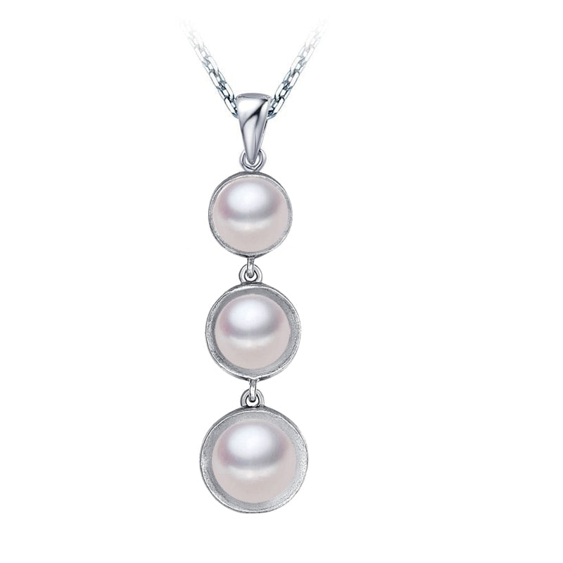 Real 925 Sterling Silver Pearl Necklace Pendant Women,Black White Natural Pearl Necklace Bridal Gift