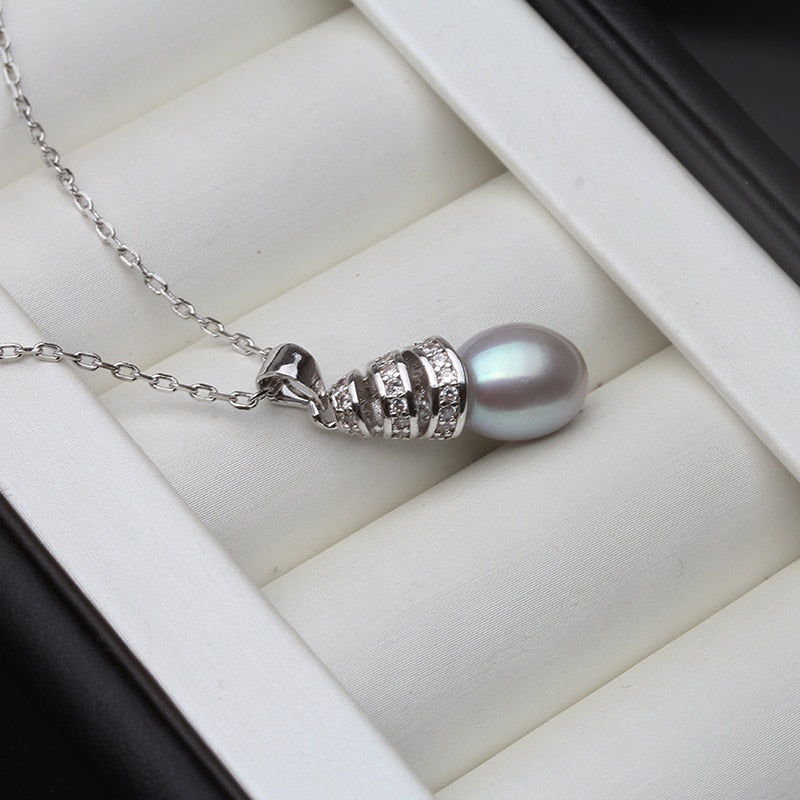 Real 925 Silver Necklace For Women,White Black Water Drop Natural Freshwater Pearl Pendant Fine Jewelry Anniversary Gift