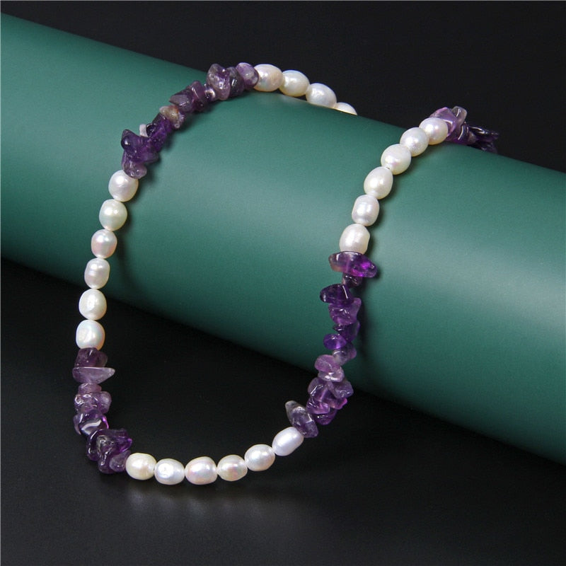 Amethysts &amp; Red Coral Turquoises Natural Pearls Necklace