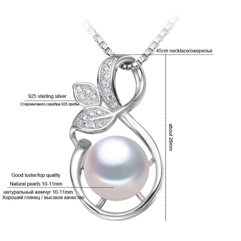 Real Natural Freshwater Pearl Pendant For Women,White 925 Sterling Silver Pendant Necklace Girl Best Birthday Gift
