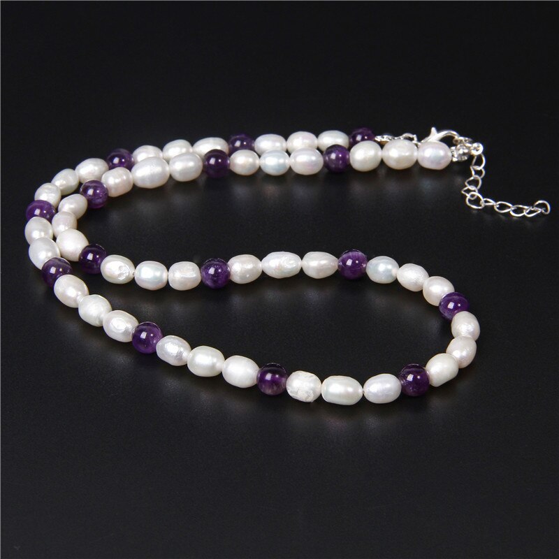 Gemstone Quartzs Natural White Pearl Beaded Necklace