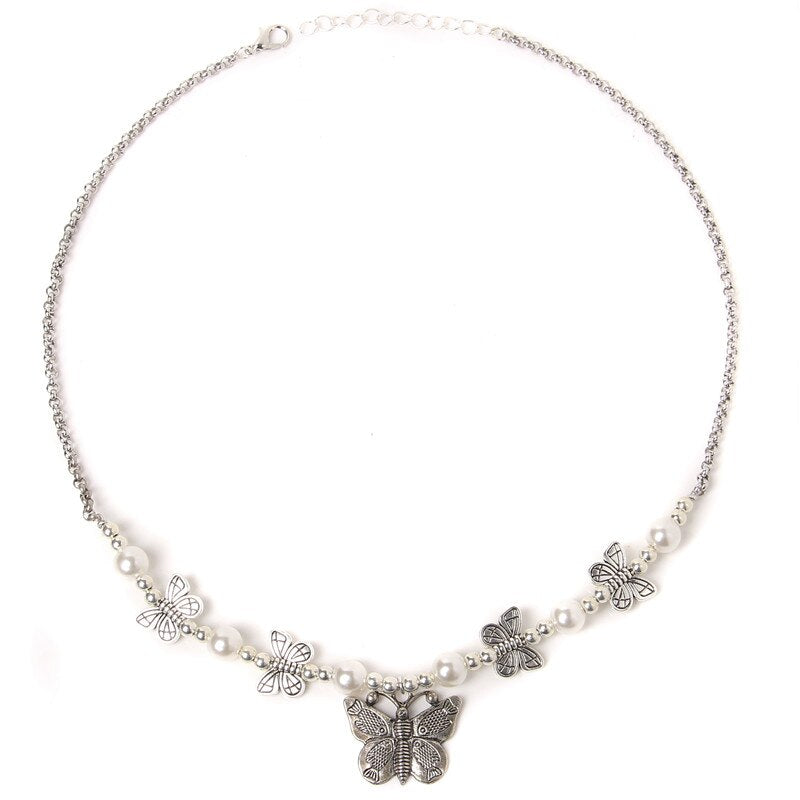 Metal Double Layer Chains Natural Pearl Pendant Necklace