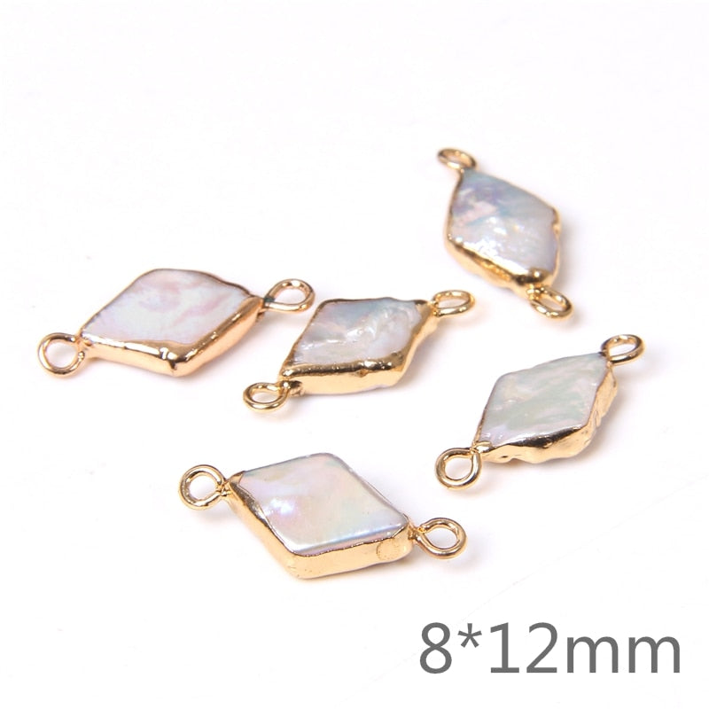 Natural Coin Flat Pearl Charms Connectors (3PCS)