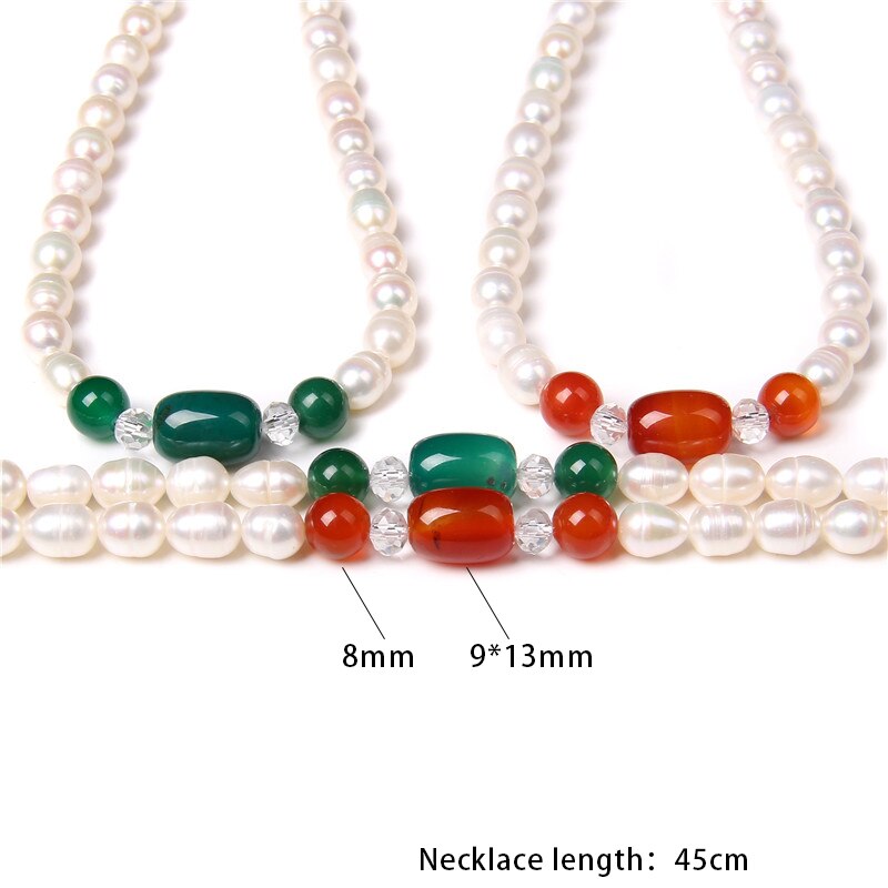 Real Natural &amp; Green Agate Natural Pearl Necklace