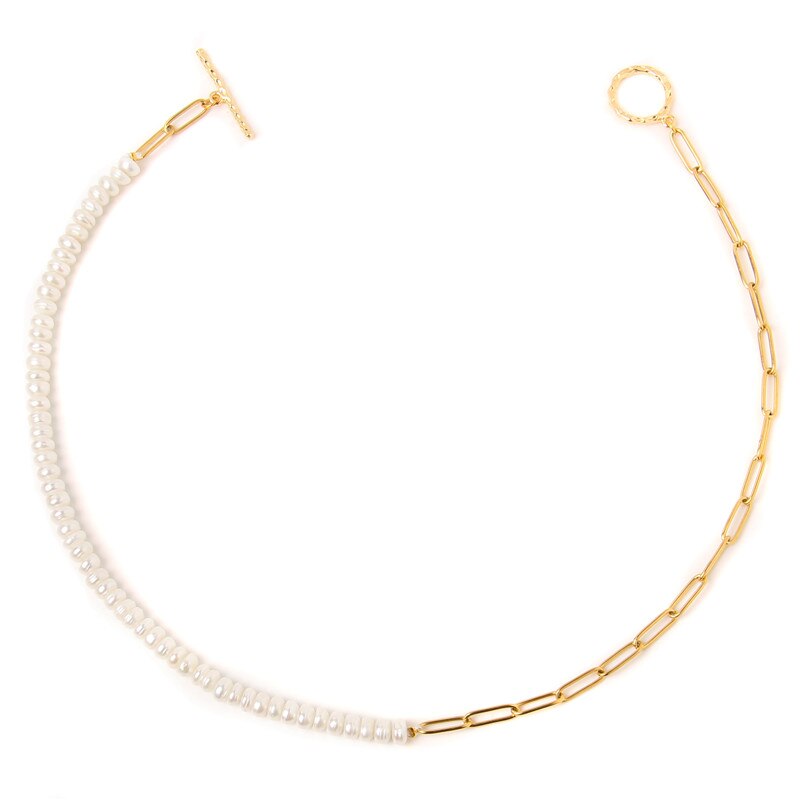 Metal Double Layer Chains Natural Pearl Pendant Necklace