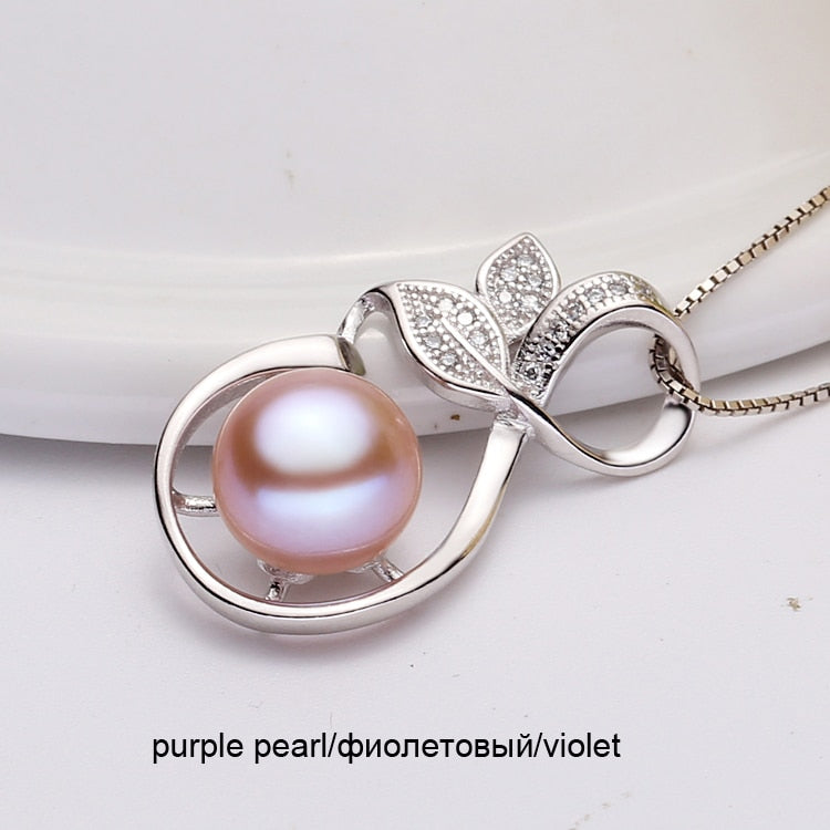 Real Natural Freshwater Pearl Pendant For Women,White 925 Sterling Silver Pendant Necklace Girl Best Birthday Gift