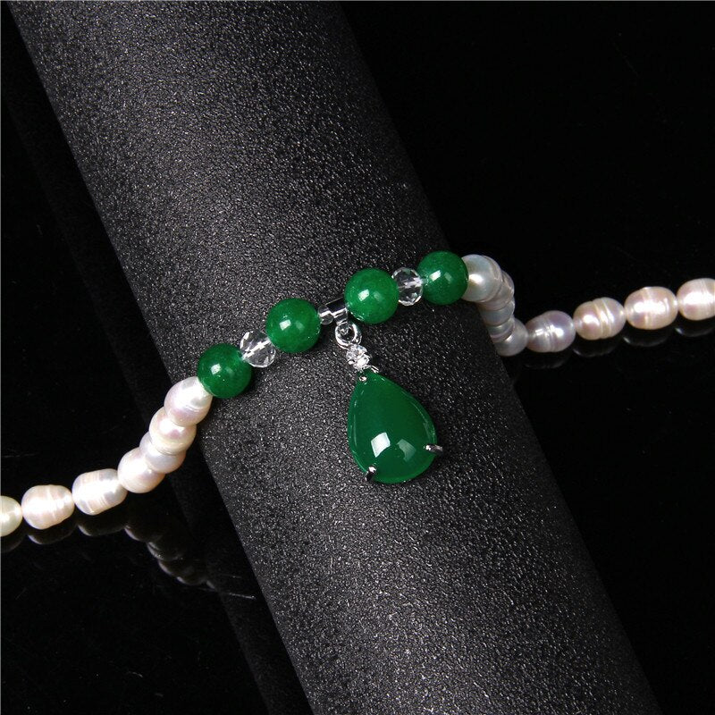 Green &amp; Red Agates Pendant Natural Pearl Necklace