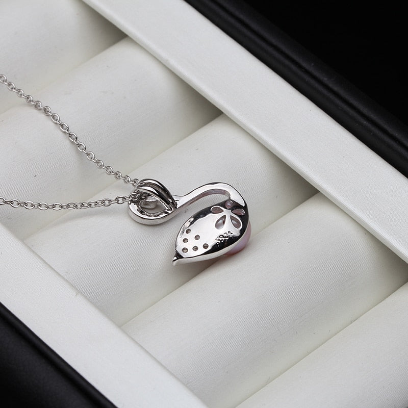 Fashion 925 Silver Pendant Dolphin Women,White Real Natural Freshwater Pearl Necklace Engagement Gift