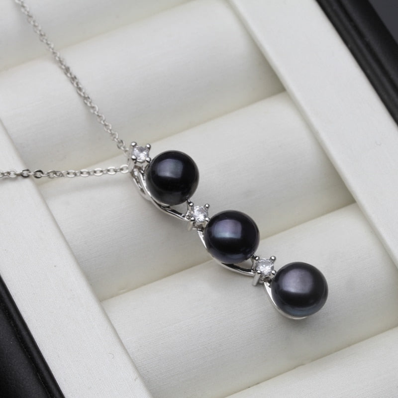 2021 Fashion Freshwater Natural Black Pearl Pendant Women,Wedding White 925 Sterling Silver Necklace Fine Jewelry