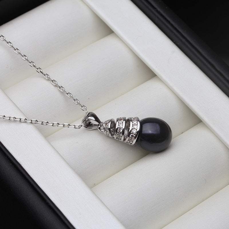 Real 925 Silver Necklace For Women,White Black Water Drop Natural Freshwater Pearl Pendant Fine Jewelry Anniversary Gift