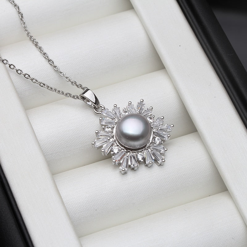 2021 Wedding Natural Pearl Pendant Women Bohemian White Black Trendy Zirconia S925 Sterling Silver  Necklace Birthday Gift