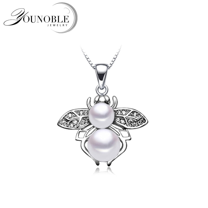 Cute Bee Animal Pearl Pendant For Women,white Real Natural Freshwater Pearl Necklace Gir Birthday Gift