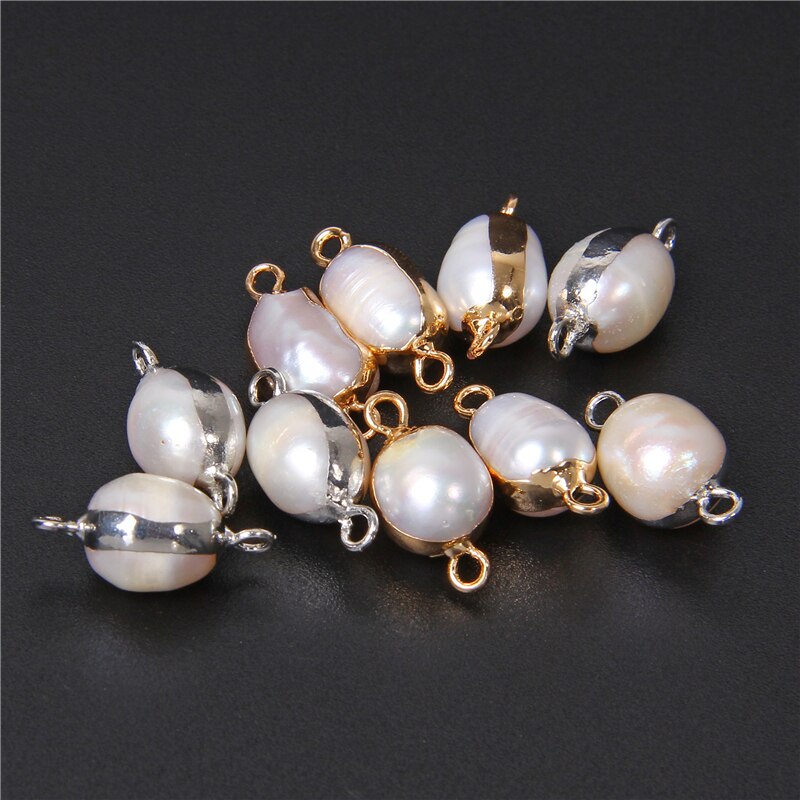 Natural White Oval Pearl Charms Connector (3PCS)