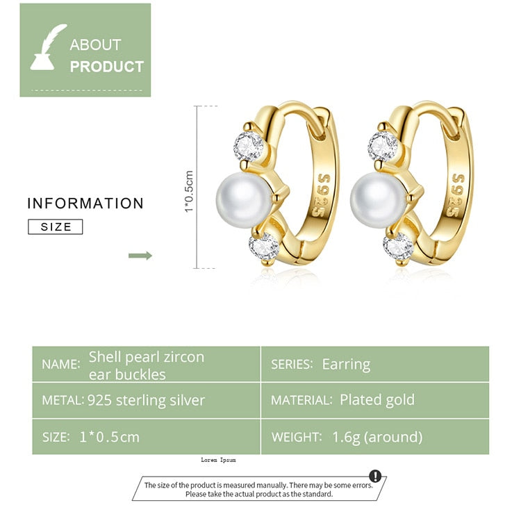 Shining Shell Pearl Golden Zircon Stud Earrings