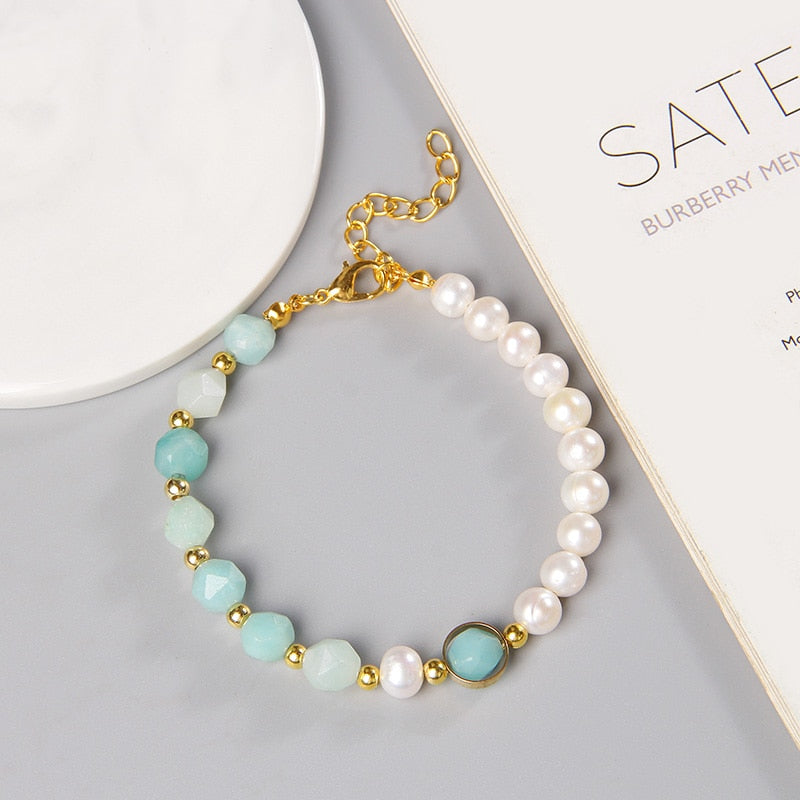 Natural Stone Amazonite Freshwater Pearl Bracelet