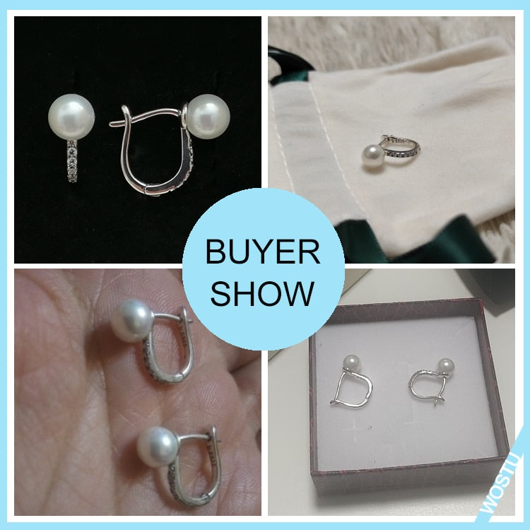 WOSTU 925 Sterling Silver Simple Shell Pearl Shining Zircon Stud Earrings For Women Fashion Party Jewelry CQE1288