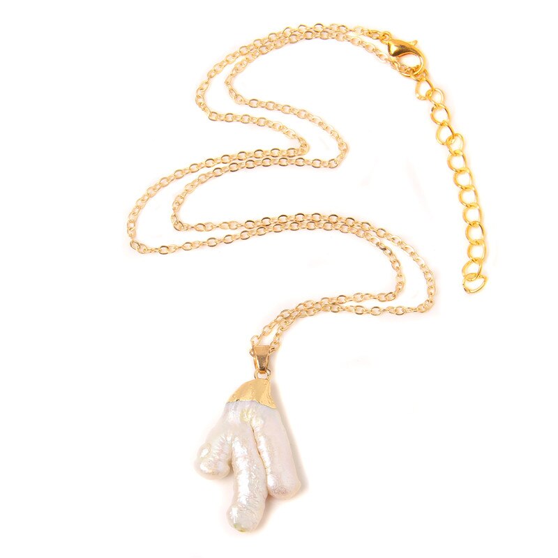 Metal Double Layer Chains Natural Pearl Pendant Necklace