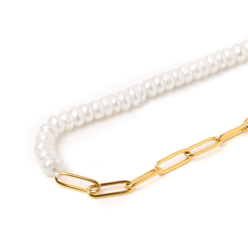 Metal Double Layer Chains Natural Pearl Pendant Necklace