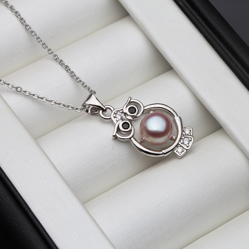 2021 Trendy Real Natural Freshwater Black Owl Pendant Women,925 Silver Annimal Necklace Jewelry Girl Birthday Gift