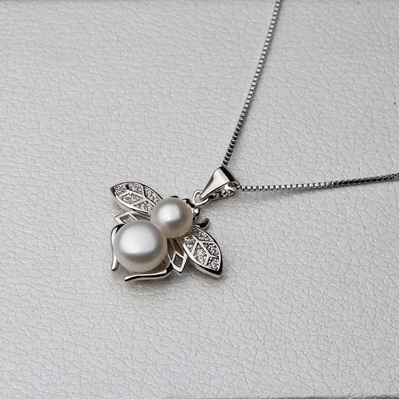 Cute Bee Animal Pearl Pendant For Women,white Real Natural Freshwater Pearl Necklace Gir Birthday Gift