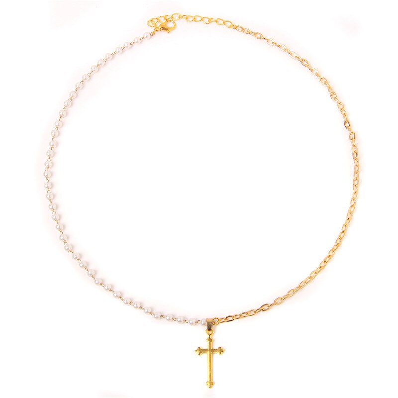 Metal Double Layer Chains Natural Pearl Pendant Necklace