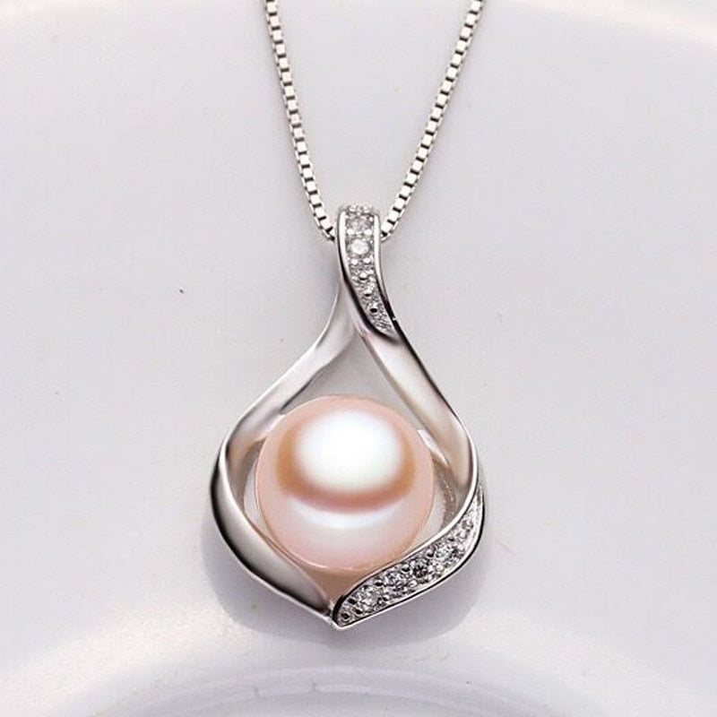 Real Black Natural Freshwater Pearl Pendant Necklace Women,Cute 925 Silver Necklace Girl Birthday Gift
