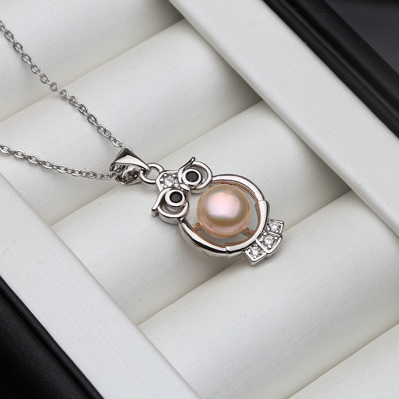 2021 Trendy Real Natural Freshwater Black Owl Pendant Women,925 Silver Annimal Necklace Jewelry Girl Birthday Gift