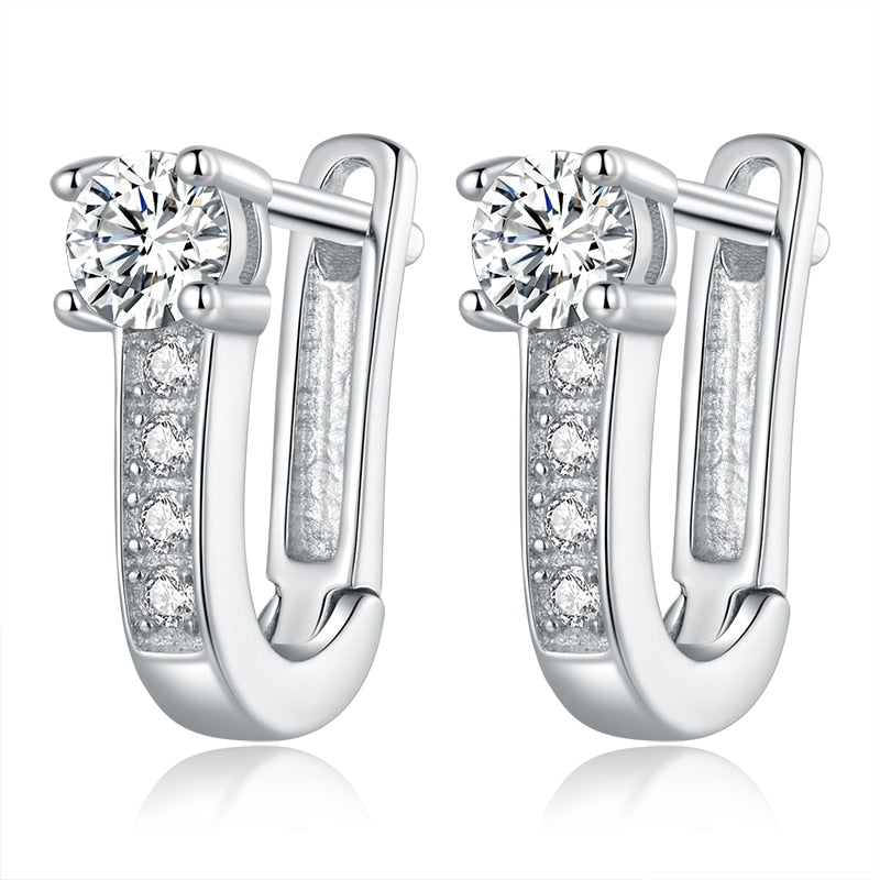 WOSTU 925 Sterling Silver Simple Shell Pearl Shining Zircon Stud Earrings For Women Fashion Party Jewelry CQE1288