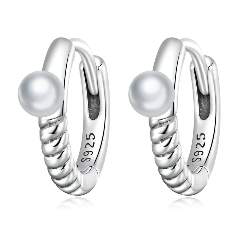 WOSTU 925 Sterling Silver Simple Shell Pearl Shining Zircon Stud Earrings For Women Fashion Party Jewelry CQE1288